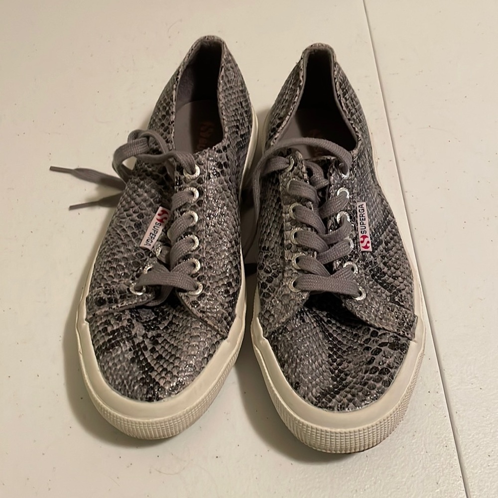 Snake skin superga tennis shoes